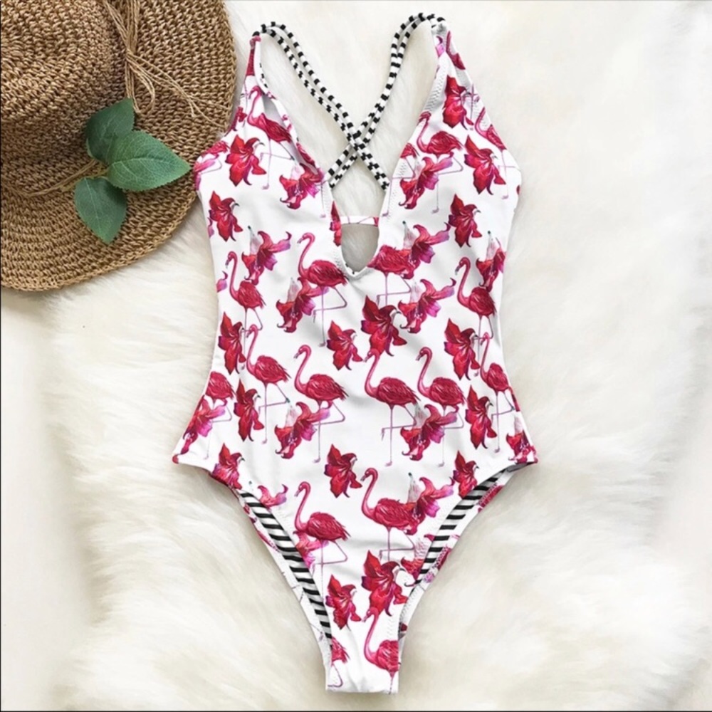 Flamingo one piece swimsuit
